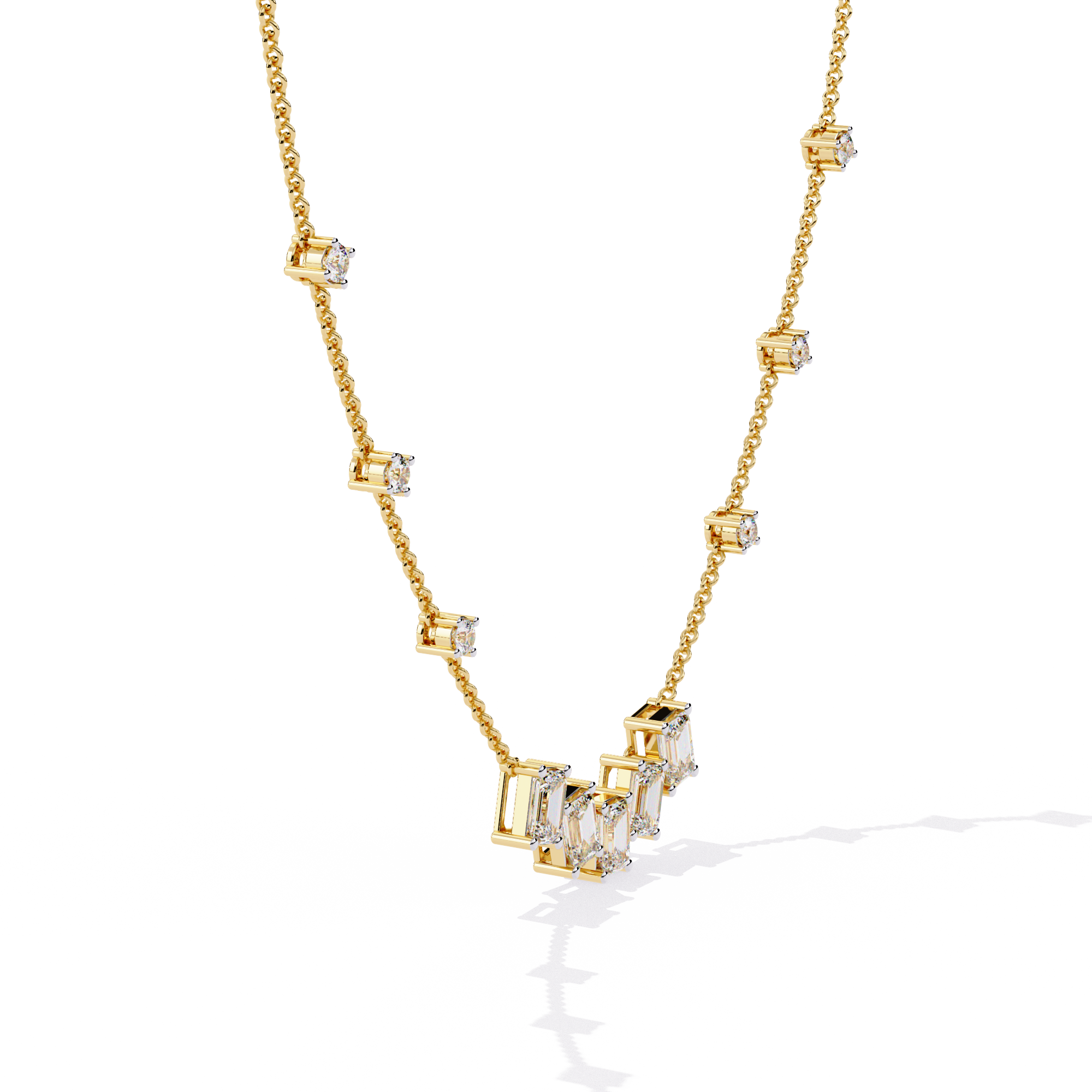 Solitairekart 3.28ct Emerald Cascade Natural Diamond Necklace-H Color, VS1 Clarity